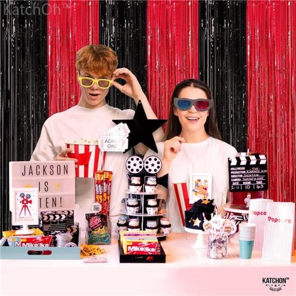 Red and Black Fringe Curtain, Pack of 2 - XtraLarge, 8x6.4 Feet | Red and Black - Picture 2 of 6